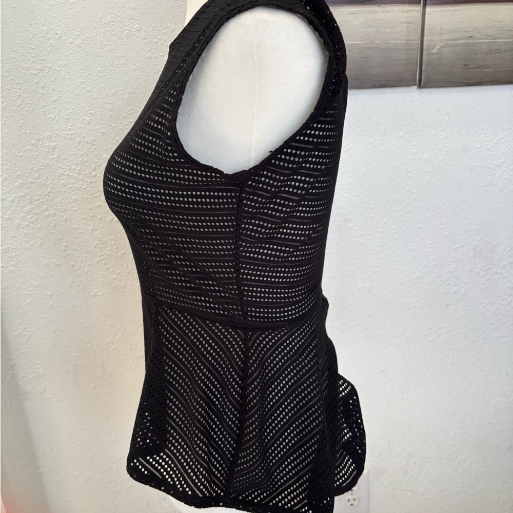 BCBGMaxAzria Black Evia Peplum Textured Sleeveless Blouse - Picture 4 of 9